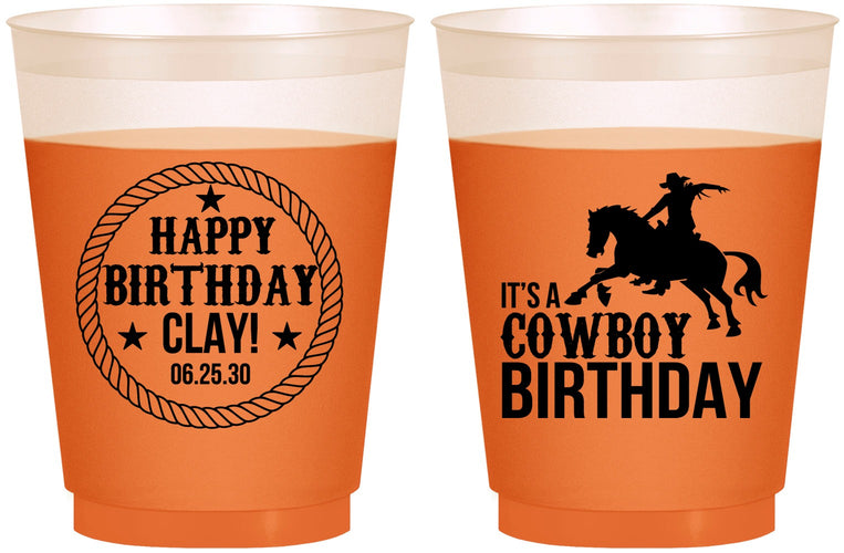 Custom Birthday 16 oz Color Changing Frosted Cups - Cowboy | 20229
