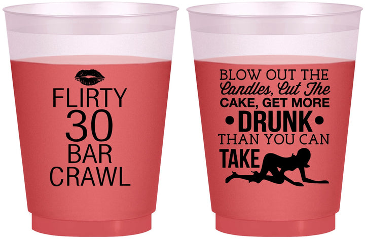 Custom Birthday 16 oz Color Changing Frosted Cups - 30th Bar Crawl | 20233