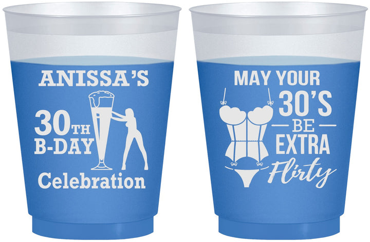 Custom Birthday 16 oz Color Changing Frosted Cups - 30th Flirty At Thirty | 20236