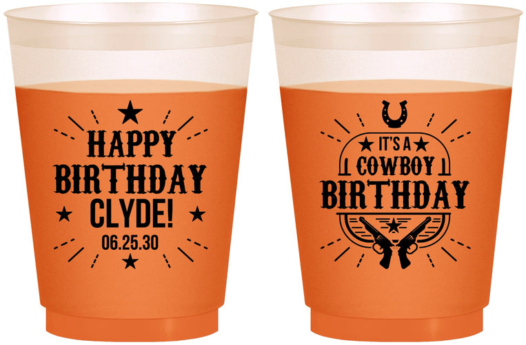 Custom Birthday 16 oz Color Changing Frosted Cups - Cowboy | 20244
