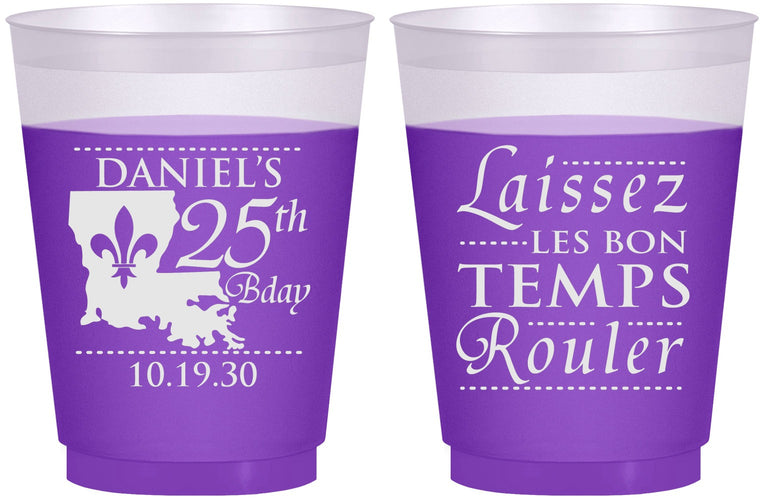 Custom Birthday 16 oz Color Changing Frosted Cups - 25th Mardi Gras | 20245