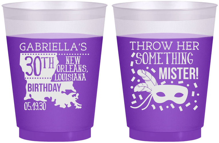 Custom Birthday 16 oz Color Changing Frosted Cups - 30th Mardi Gras | 20246