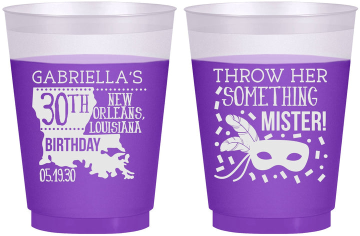 Custom Birthday 16 oz Color Changing Frosted Cups - 30th Mardi Gras | 20246
