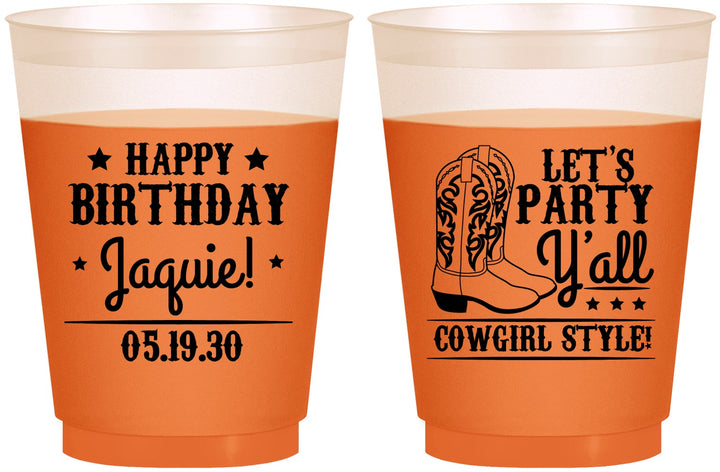 Custom Birthday 16 oz Color Changing Frosted Cups - Cowgirl | 20260