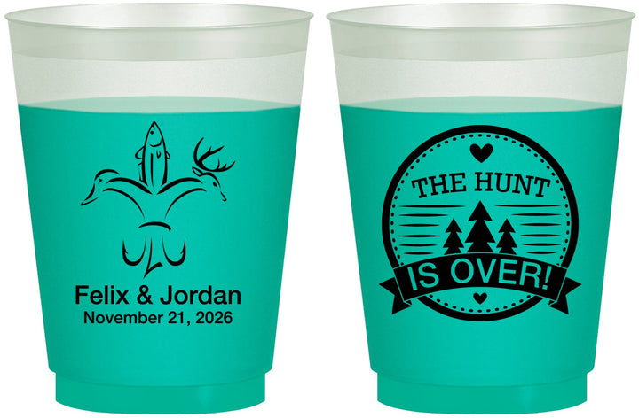 Custom Wedding 16 oz Color Changing Frosted Cups - The Hunt Is Over | 203