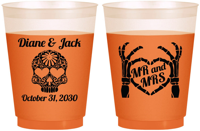 Custom Wedding 16 oz Color Changing Frosted Cups - Mr And Mrs Sugar Skull | 205