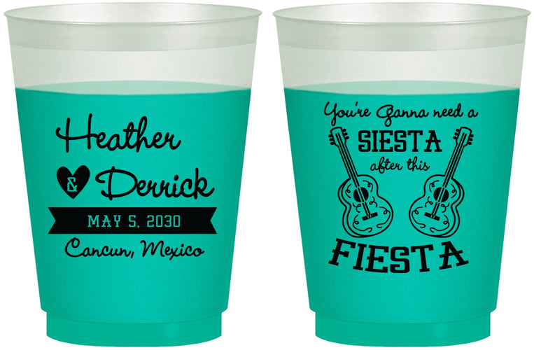 Custom Wedding 16 oz Color Changing Frosted Cups - Siesta Fiesta Mexico | 207
