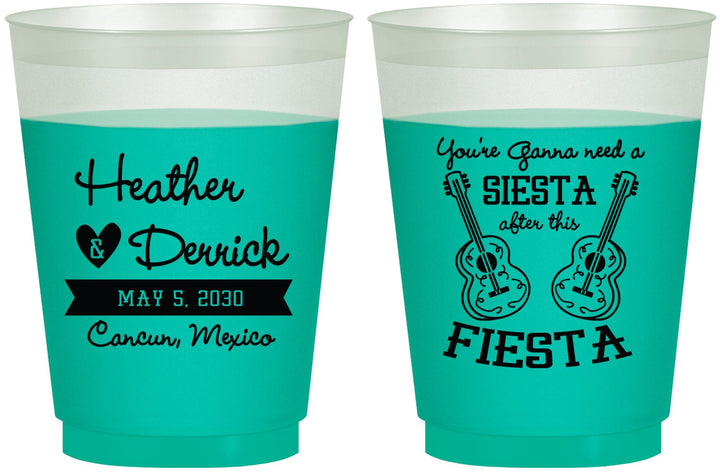 Custom Wedding 16 oz Color Changing Frosted Cups - Siesta Fiesta Mexico | 207