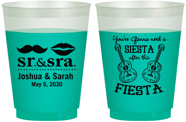 Custom Wedding 16 oz Color Changing Frosted Cups - Siesta Fiesta Sr Sra | 208