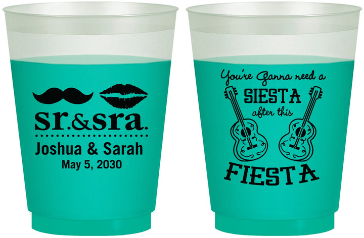 Custom Wedding 16 oz Color Changing Frosted Cups - Siesta Fiesta Sr Sra | 208