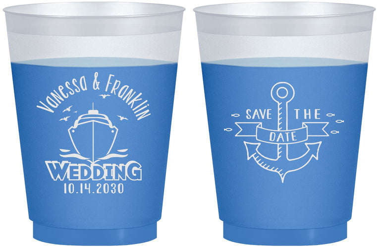 Custom Wedding 16 oz Color Changing Frosted Cups - Save The Date Cruise | 209