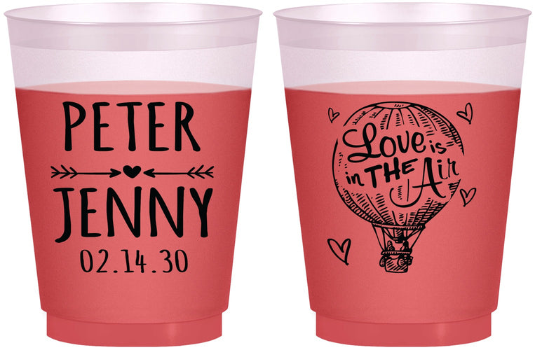 Custom Wedding 16 oz Color Changing Frosted Cups - Love In Air Hot Air Balloon | 210
