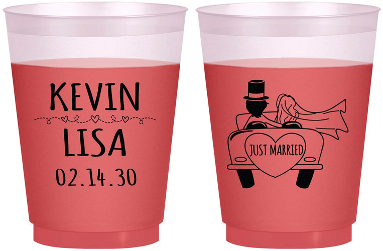 Custom Wedding 16 oz Color Changing Frosted Cups - Just Married | 212
