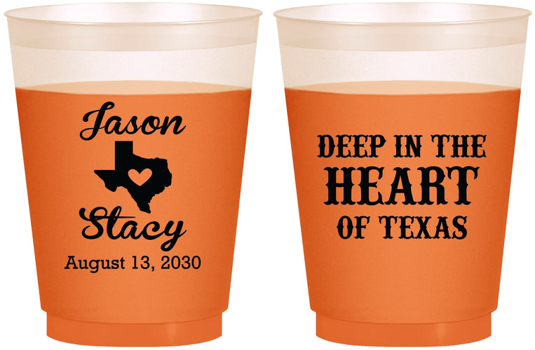 Custom Wedding 16 oz Color Changing Frosted Cups - Deep In The Heart Of Texas | 214