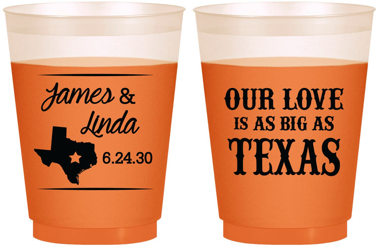 Custom Wedding 16 oz Color Changing Frosted Cups - Our Love Is As Big As Texas | 215