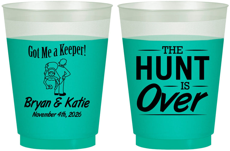 Custom Wedding 16 oz Color Changing Frosted Cups - The Hunt Is Over | 216