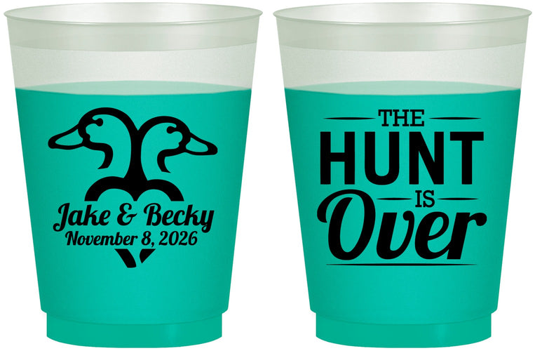 Custom Wedding 16 oz Color Changing Frosted Cups - The Hunt Is Over Duck | 217