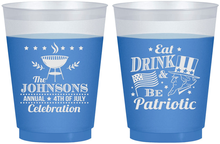 Custom 4th Of July 16 oz Color Changing Frosted Cups - Eat Drink Patriotic | 220003