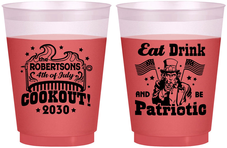 Custom 4th Of July 16 oz Color Changing Frosted Cups - Eat Drink Patriotic | 220004