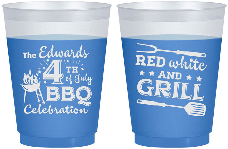 Custom 4th Of July 16 oz Color Changing Frosted Cups - Red White Grill | 220005