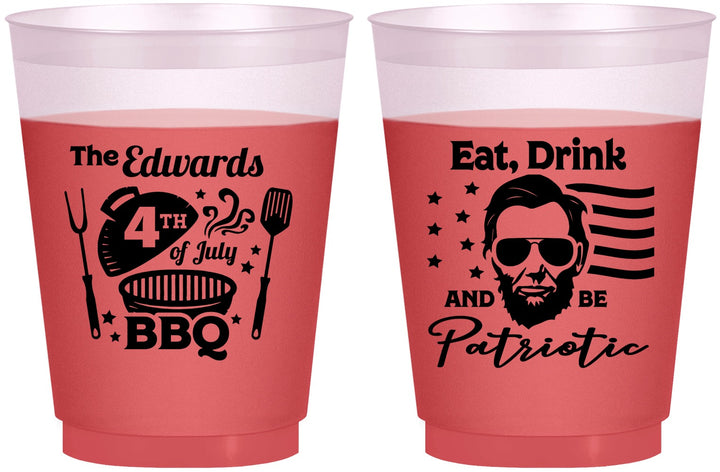 Custom 4th Of July 16 oz Color Changing Frosted Cups - Eat Drink Patriotic | 220006