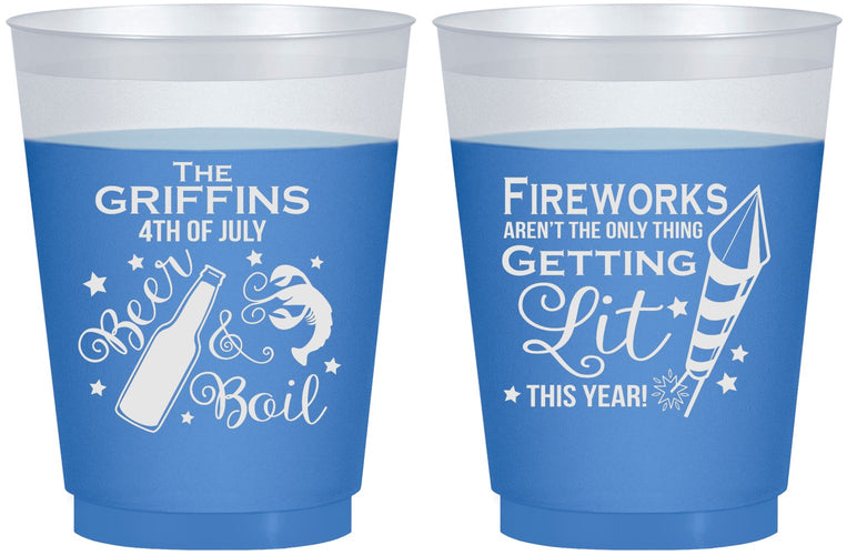 Custom 4th Of July 16 oz Color Changing Frosted Cups - Beach Red White Blue | 220019