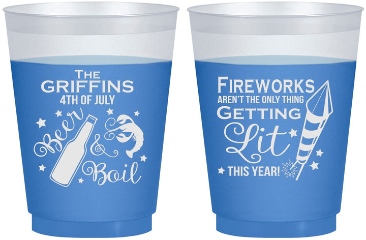 Custom 4th Of July 16 oz Color Changing Frosted Cups - Beach Red White Blue | 220019