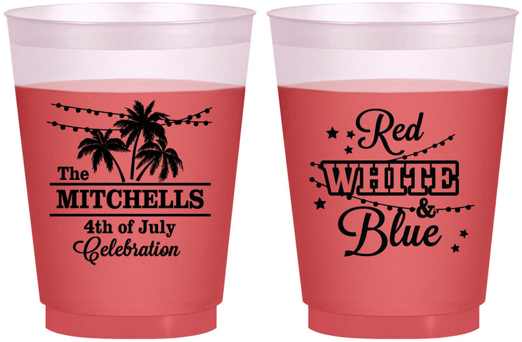 Custom 4th Of July 16 oz Color Changing Frosted Cups - Beach Stars Stripes | 220020
