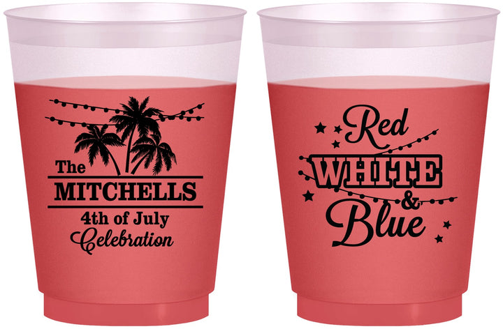 Custom 4th Of July 16 oz Color Changing Frosted Cups - Beach Stars Stripes | 220020