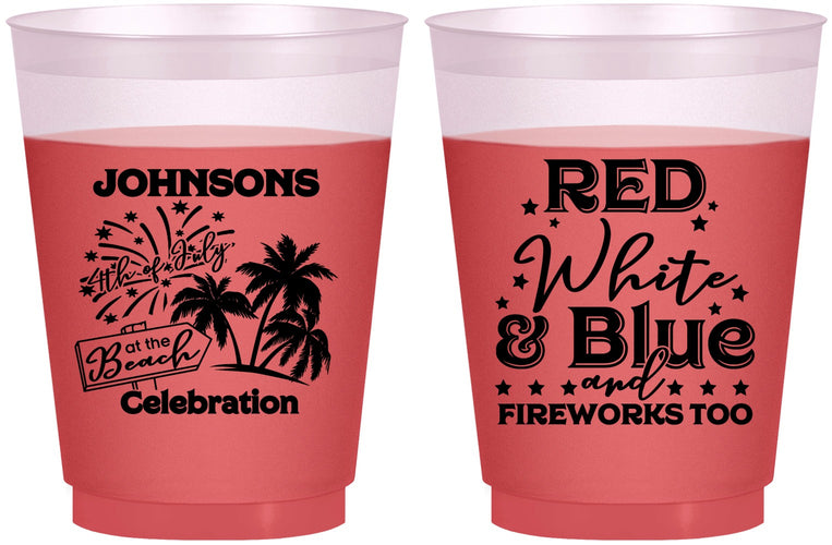 Custom 4th Of July 16 oz Color Changing Frosted Cups - Beach Fireworks | 220022