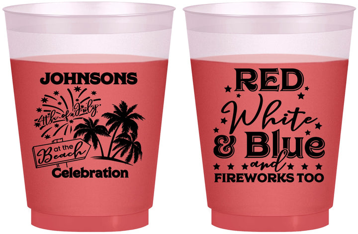 Custom 4th Of July 16 oz Color Changing Frosted Cups - Beach Fireworks | 220022