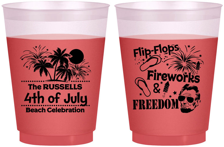 Custom 4th Of July 16 oz Color Changing Frosted Cups - Fireworks Beach | 220026