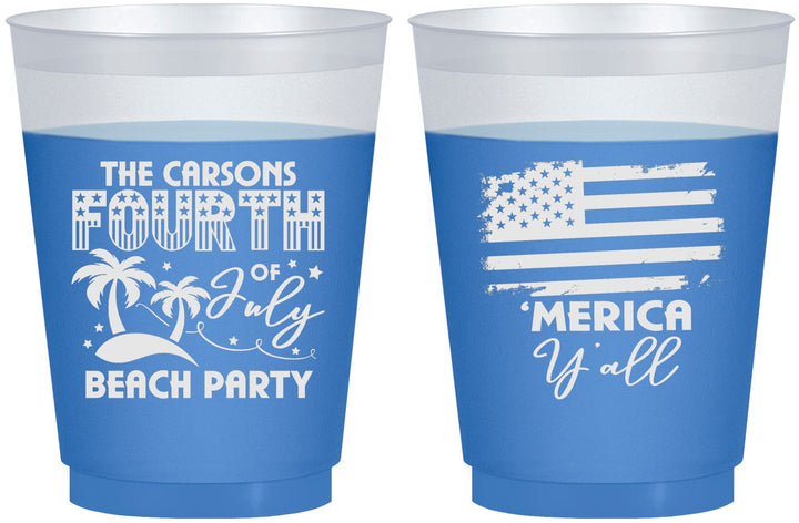 Custom 4th Of July 16 oz Color Changing Frosted Cups - Beach Merica Yall | 220027