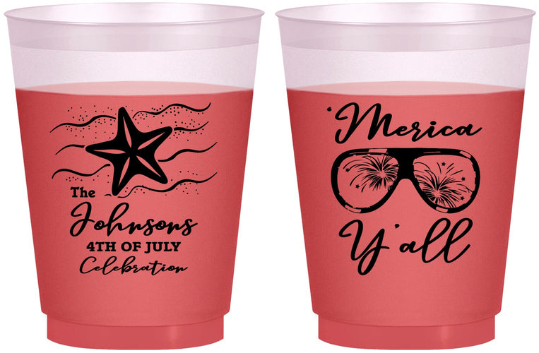 Custom 4th Of July 16 oz Color Changing Frosted Cups - Beach Merica Yall | 220028