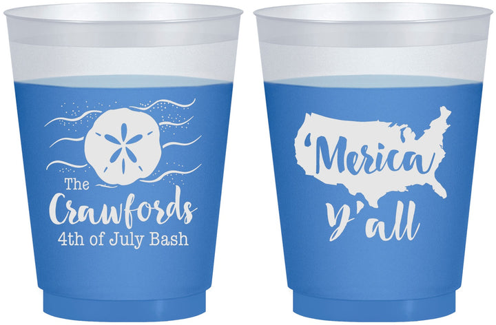 Custom 4th Of July 16 oz Color Changing Frosted Cups - Beach Merica Yall | 220029