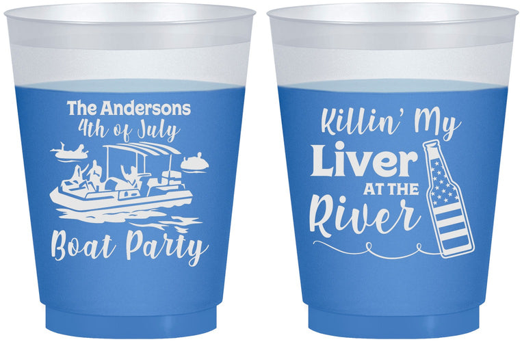 Custom 4th Of July 16 oz Color Changing Frosted Cups - Boat River | 220033