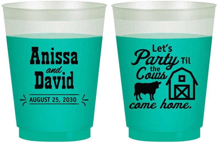Custom Wedding 16 oz Color Changing Frosted Cups - Party Til The Cows Come Home | 222
