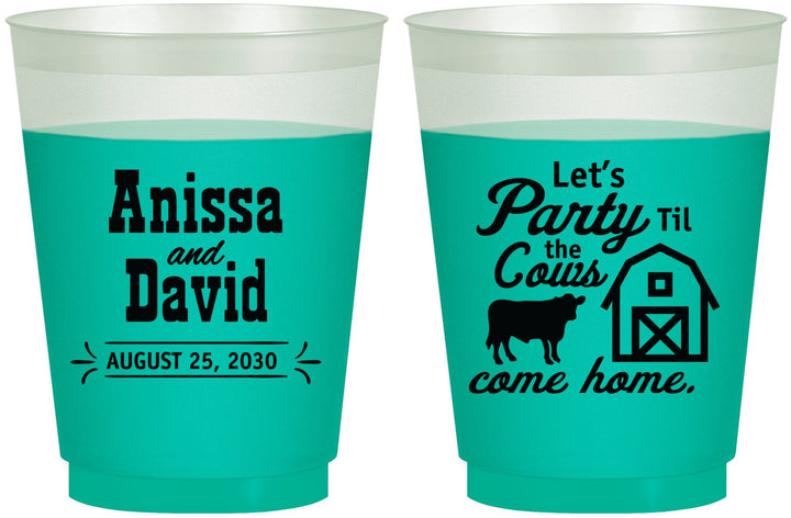 Custom Wedding 16 oz Color Changing Frosted Cups - Party Til The Cows Come Home | 222