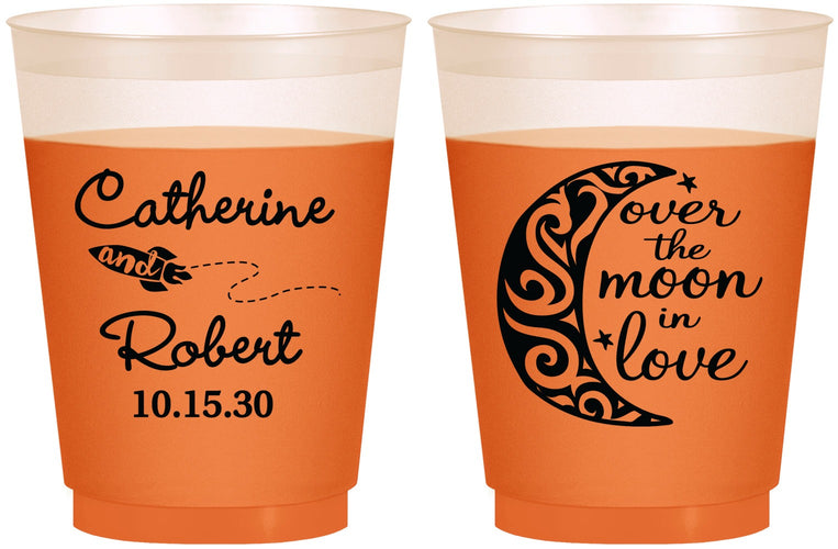 Custom Wedding 16 oz Color Changing Frosted Cups - Over The Moon In Love | 224