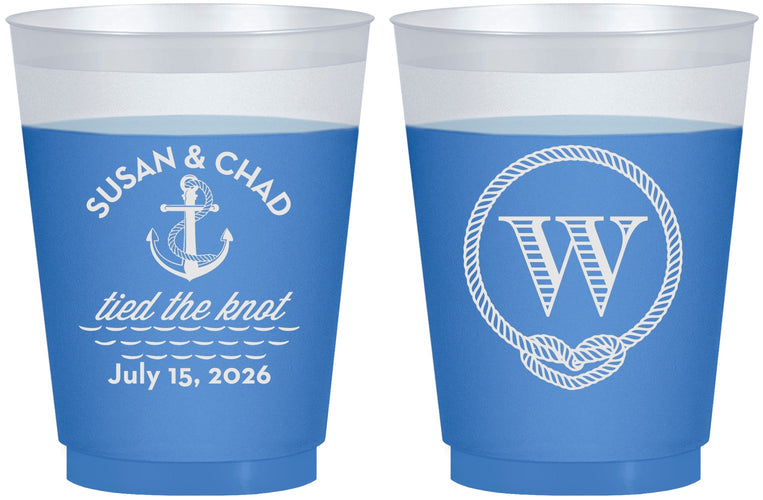 Custom Wedding 16 oz Color Changing Frosted Cups - Monogram Nautical | 226