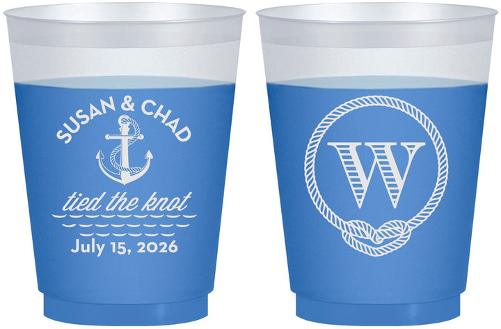 Custom Wedding 16 oz Color Changing Frosted Cups - Monogram Nautical | 226