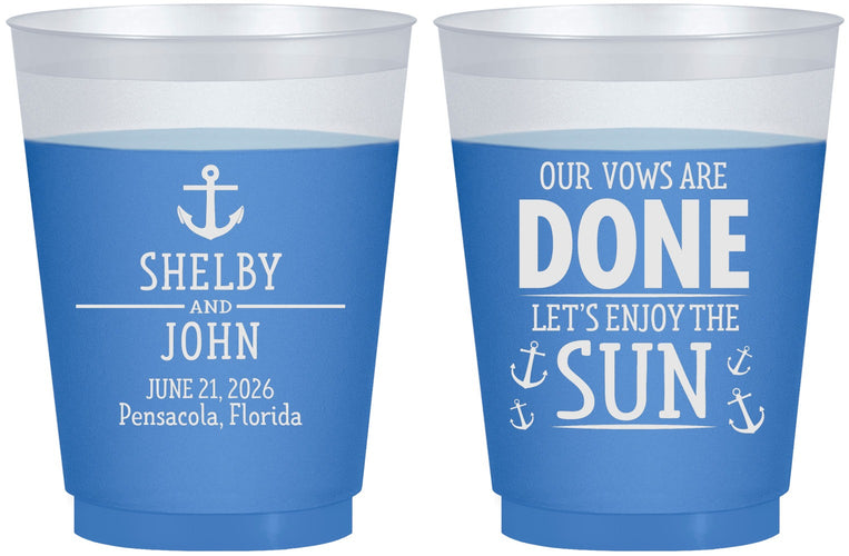 Custom Wedding 16 oz Color Changing Frosted Cups - Vows Are Done Nautical | 228