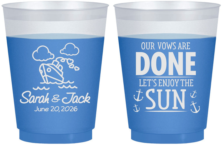 Custom Wedding 16 oz Color Changing Frosted Cups - Vows Are Done Cruise | 229
