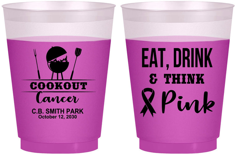 Custom Awareness 16 oz Color Changing Frosted Cups - Eat Drink Think Pink | 230009