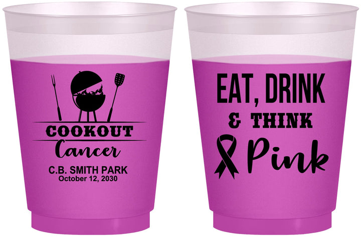 Custom Awareness 16 oz Color Changing Frosted Cups - Eat Drink Think Pink | 230009
