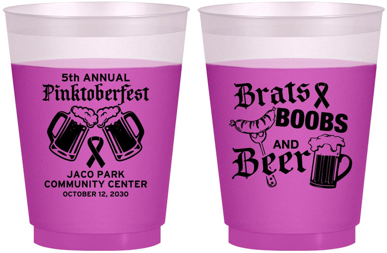 Custom Awareness 16 oz Color Changing Frosted Cups - Brats Boobs Beer | 230012
