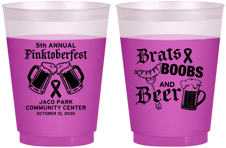 Custom Awareness 16 oz Color Changing Frosted Cups - Brats Boobs Beer | 230012