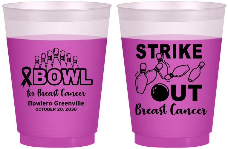 Custom Awareness 16 oz Color Changing Frosted Cups - Bowling Strike Out | 230015