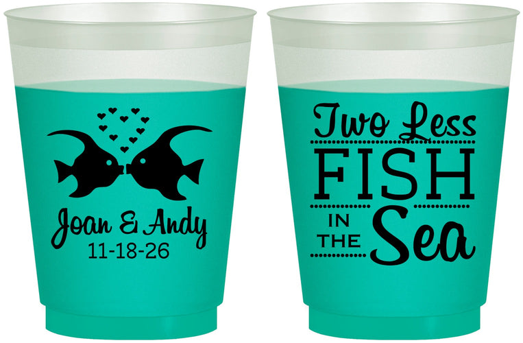 Custom Wedding 16 oz Color Changing Frosted Cups - Two Less Fish In The Sea | 231