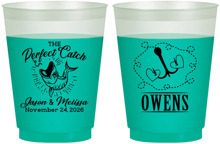 Custom Wedding 16 oz Color Changing Frosted Cups - The Perfect Catch | 232